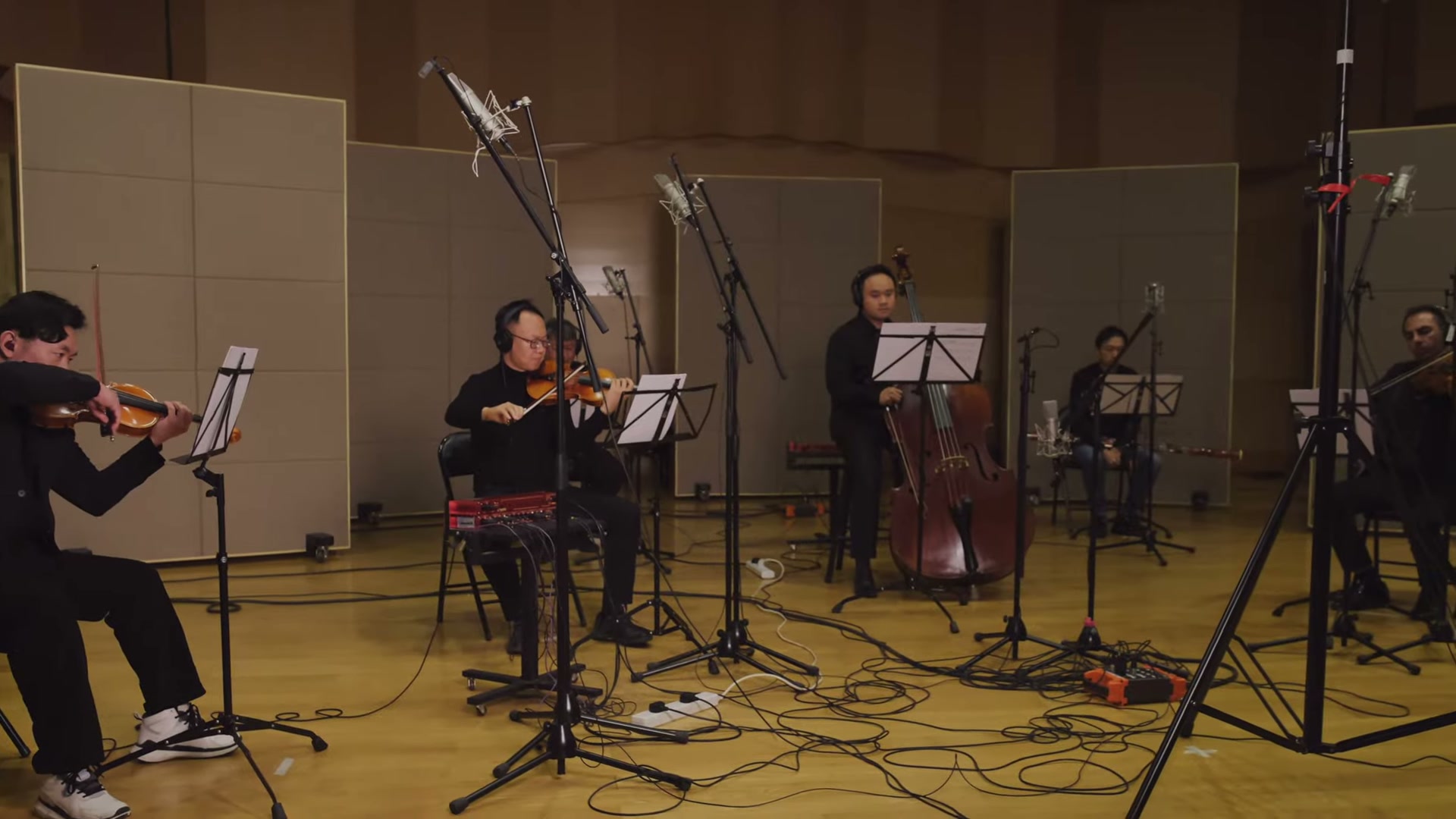 SlurME musicians recording a small-ensemble session, in color